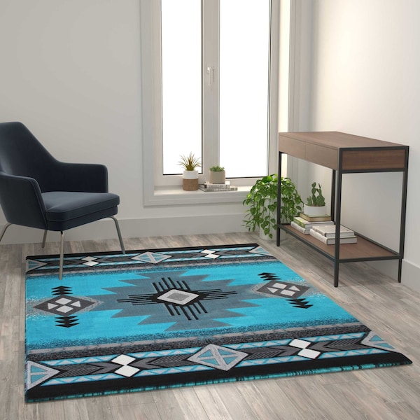 Flash Furniture 5x7 Turquoise Rustic Southwest Style Area Rug ACD-RGC318-57-TQ-GG - main